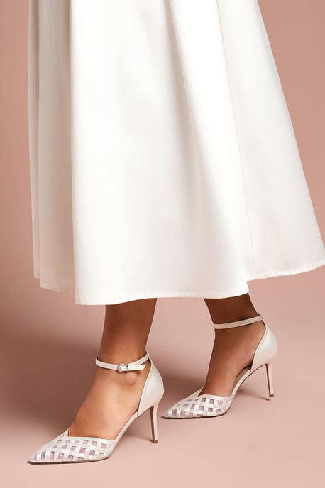 Bridal Sophia Satin & Mesh Bow Detail high Stiletto Heel Court Shoes - Image 1