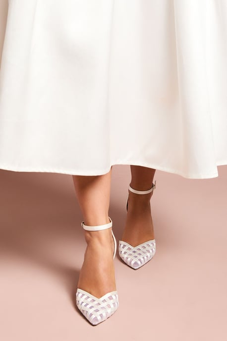 Bridal Sophia Satin & Mesh Bow Detail high Stiletto Heel Court Shoes - Image 3
