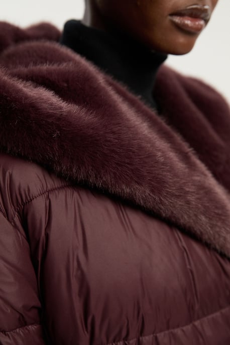 Premium Faux Fur Lined Padded Hooded Belted Midi Coat - Image 3