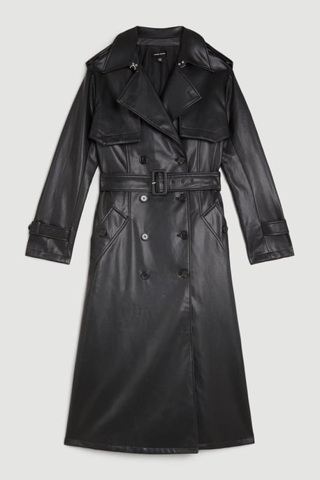 Tailored Faux Leather Belted Trench Coat - Image 4