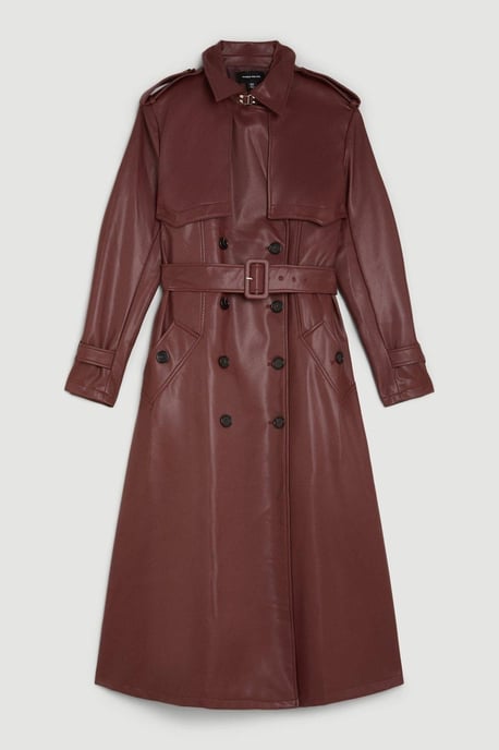 Tailored Faux Leather Belted Trench Coat - Image 4