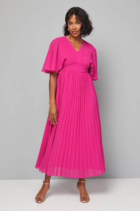 Pleated Cape Sleeve Midi Dress - Image 1