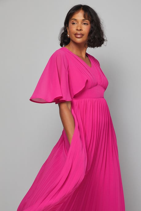 Pleated Cape Sleeve Midi Dress - Image 2