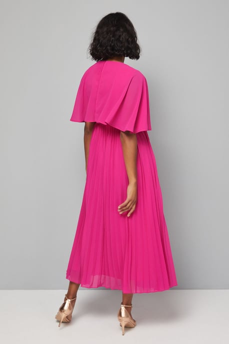 Pleated Cape Sleeve Midi Dress - Image 3