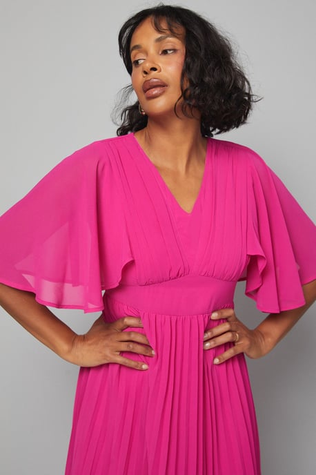 Pleated Cape Sleeve Midi Dress - Image 4