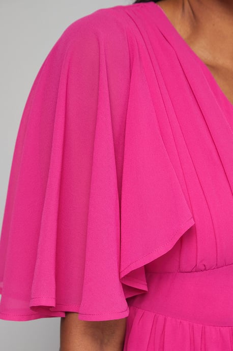 Pleated Cape Sleeve Midi Dress - Image 5