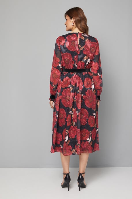 Floral Contrast Velvet Midi Dress - Image 4