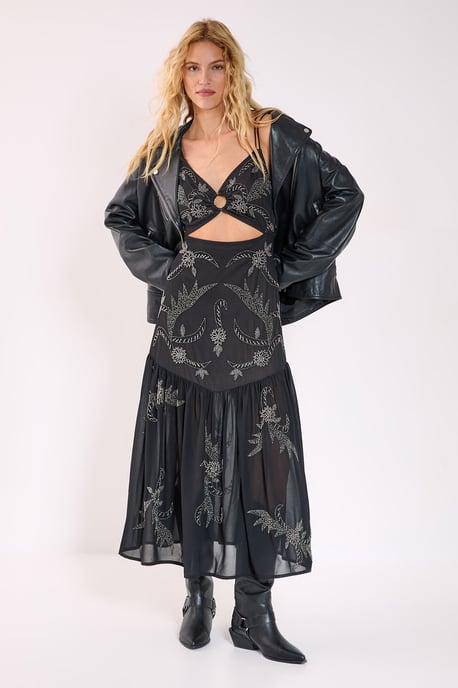 Paisley Hand Beaded Ring Cut Out Volume Maxi Dress - Image 2