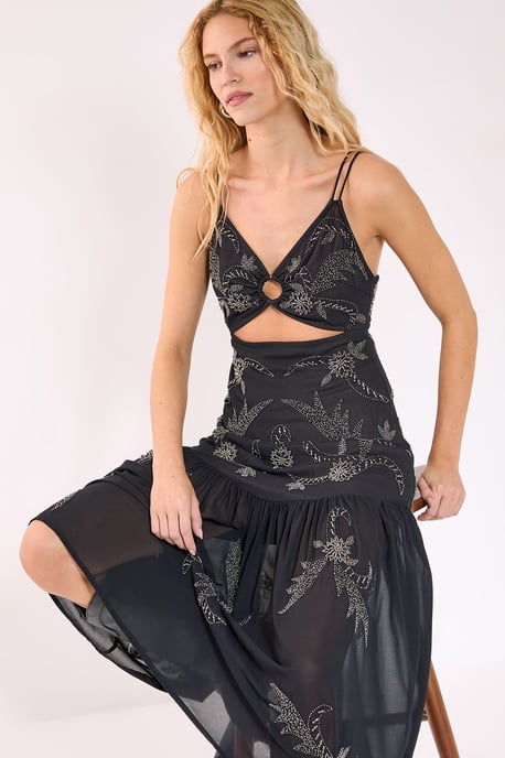 Paisley Hand Beaded Ring Cut Out Volume Maxi Dress - Image 3