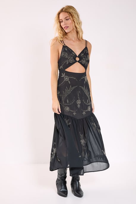 Paisley Hand Beaded Ring Cut Out Volume Maxi Dress - Image 4