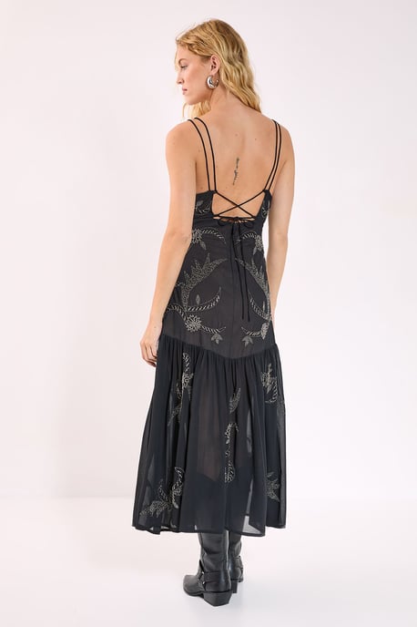 Paisley Hand Beaded Ring Cut Out Volume Maxi Dress - Image 5