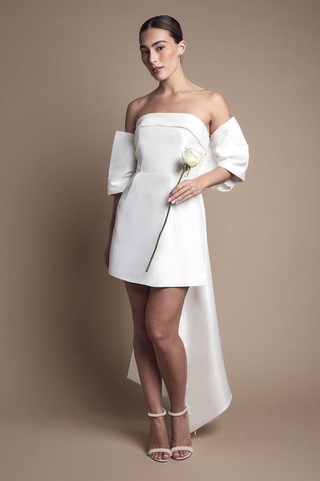 Strapless Minimal Twill Mini Wedding Dress - Image 1