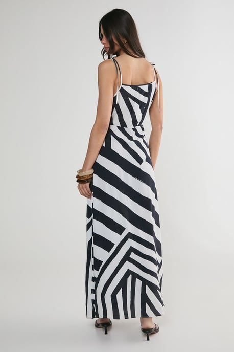 Abstract Stripe Tie Shoulder Split Leg Maxi Dress - Image 4