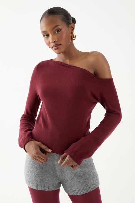 Knitted Asymmetric Neckline Top - Image 3
