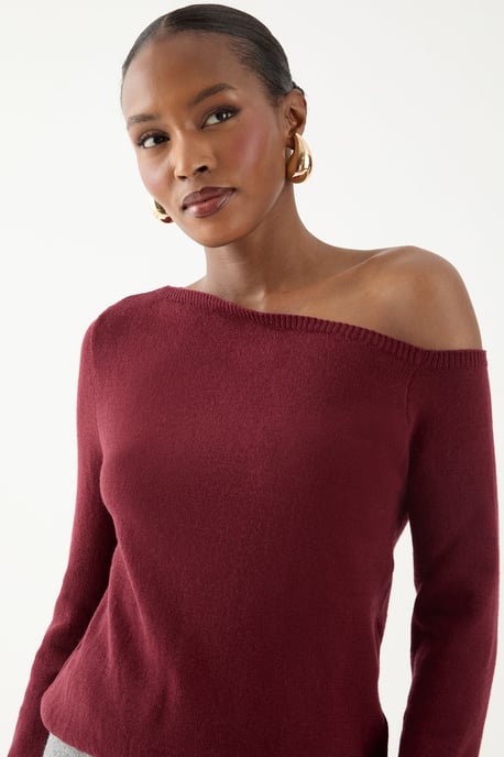 Knitted Asymmetric Neckline Top - Image 4