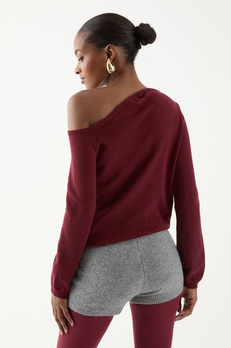 Knitted Asymmetric Neckline Top - Image 5
