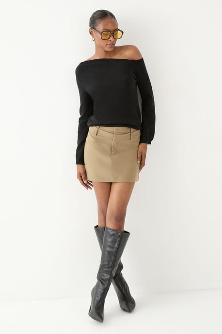 Knitted Asymmetric Neckline Top - Image 1