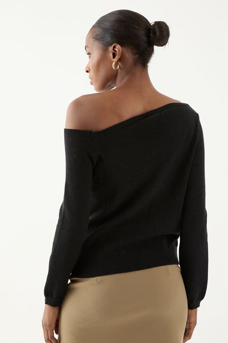 Knitted Asymmetric Neckline Top - Image 4