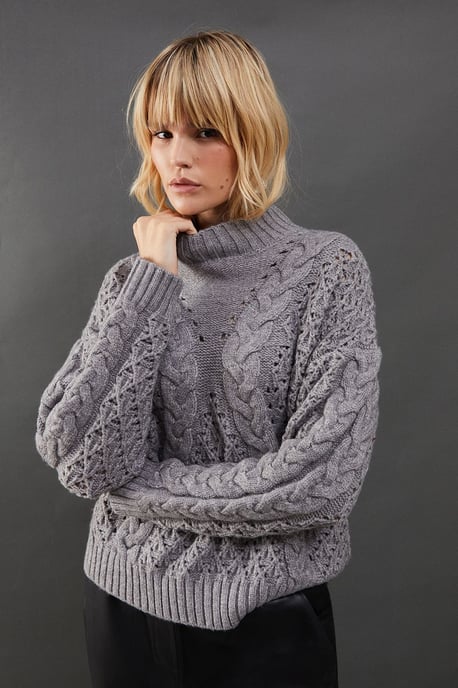 Chunky Cable Knit Roll Neck Jumper - Image 1