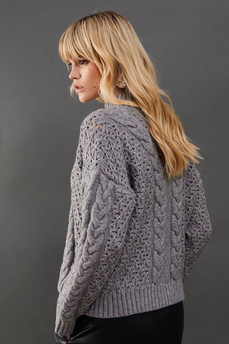 Chunky Cable Knit Roll Neck Jumper - Image 3