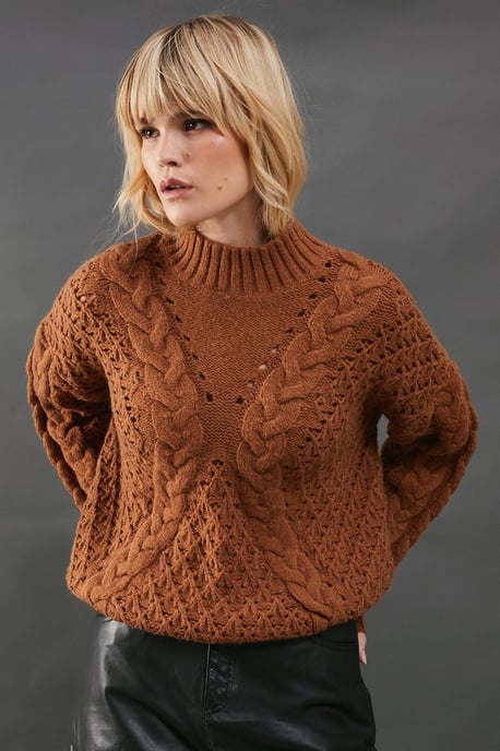 Chunky Cable Knit Roll Neck Jumper - Image 1