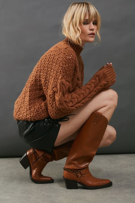 Chunky Cable Knit Roll Neck Jumper - Image 2