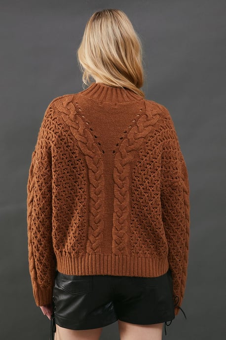 Chunky Cable Knit Roll Neck Jumper - Image 3