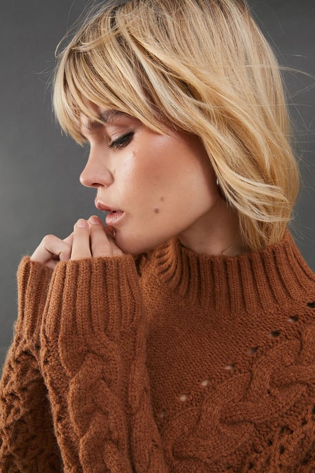 Chunky Cable Knit Roll Neck Jumper - Image 4