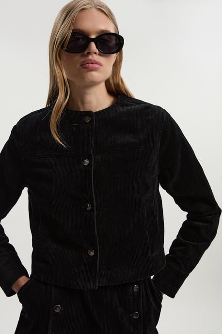 Cord Collarless Tailored Jacket - Image 3
