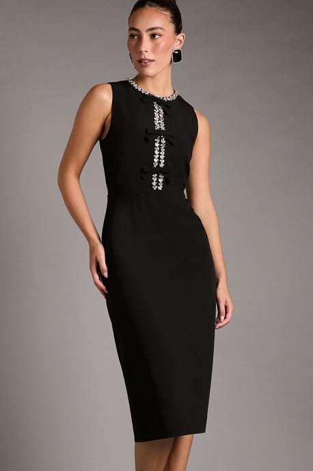 Sleeveless Crepe Midi Dress With Diamante Bow Detail - Image 2