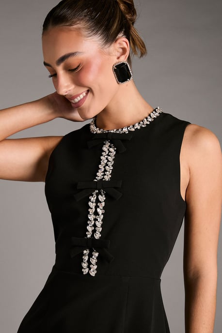 Sleeveless Crepe Midi Dress With Diamante Bow Detail - Image 4