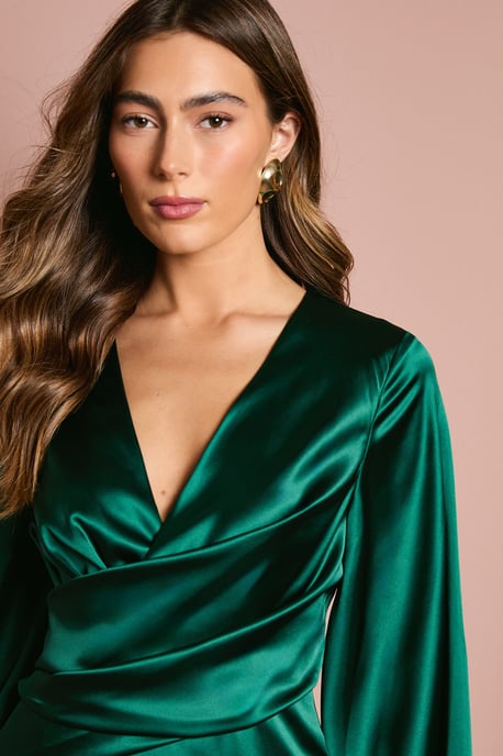 Satin Fringe Hem Wrap Waist Midi Dress - Image 4