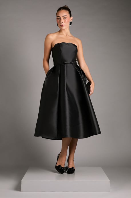 Scalloped Strapless Midi Dress - Image 1