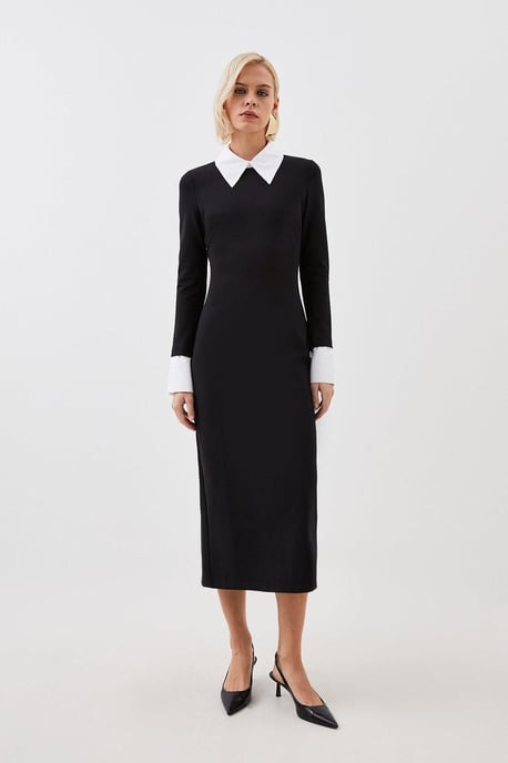 Jersey Cotton Poplin Midi Collar Dress - Image 1