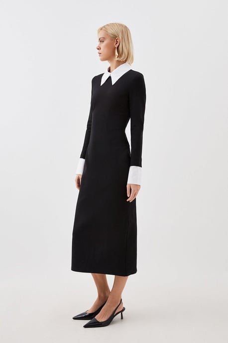 Jersey Cotton Poplin Midi Collar Dress - Image 3