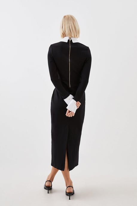 Jersey Cotton Poplin Midi Collar Dress - Image 5