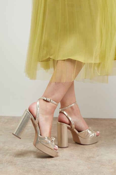 Melody Metallic Textile Knotted Platform High Block Heel Sandals - Image 3