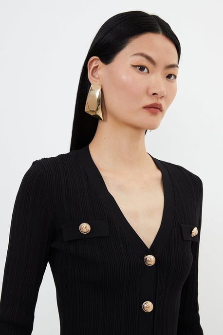 Viscose Blend Dry Handle Rib Military Trim Cardigan - Image 2