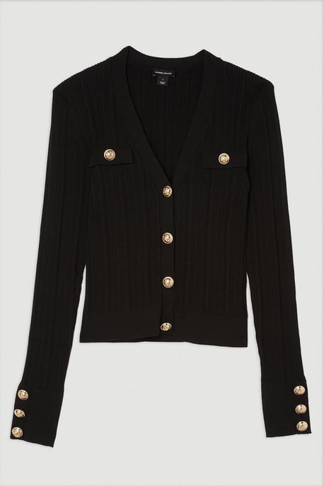 Viscose Blend Dry Handle Rib Military Trim Cardigan - Image 4