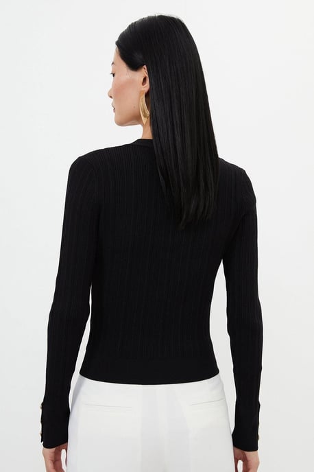 Viscose Blend Dry Handle Rib Military Trim Cardigan - Image 5