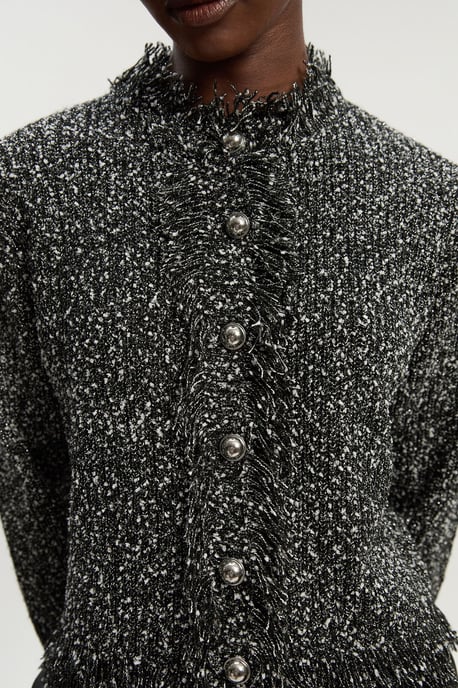 Tweed Yarn Fringe Detail Knitted Cardi - Image 2