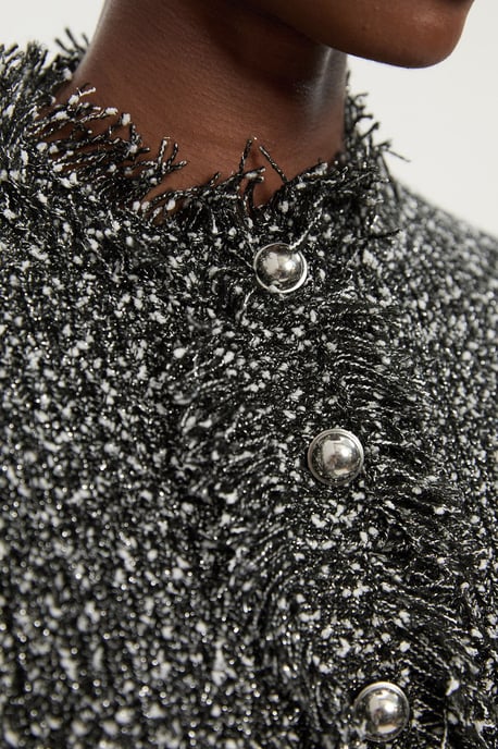 Tweed Yarn Fringe Detail Knitted Cardi - Image 3