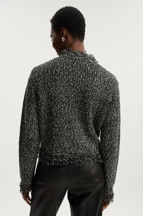 Tweed Yarn Fringe Detail Knitted Cardi - Image 4