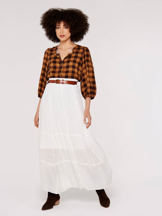 Apricot Gingham Check Balloon Sleeve Blouse - Image 2