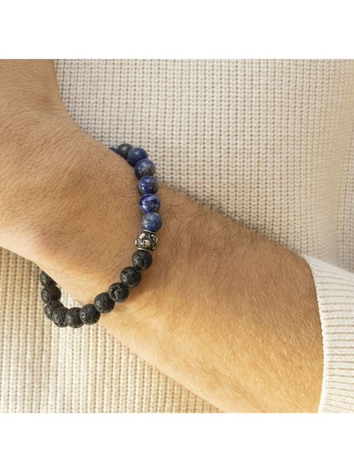 Zeeme Stainless Steel Bracelet Edelstahl Lavakugeln und Lapis - Image 3