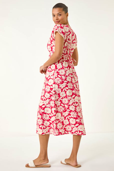 Daisy Print Lace Trim Midi Dress - Image 4