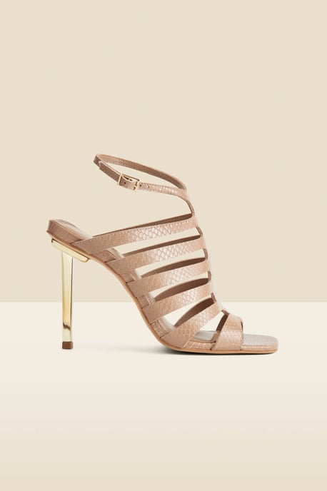 Taupe Leather Gladiator Square Toe Strap Sandals - Image 1