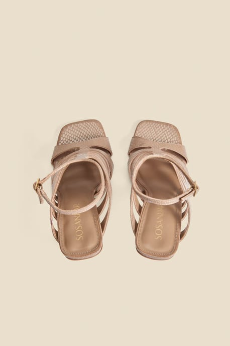 Taupe Leather Gladiator Square Toe Strap Sandals - Image 3