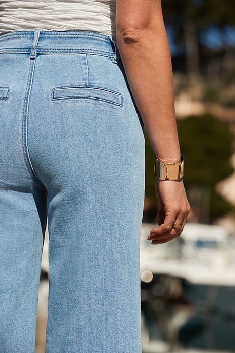 Mid Blue Wide Leg Cropped Jeans - Image 3