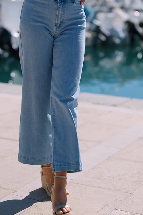 Mid Blue Wide Leg Cropped Jeans - Image 4